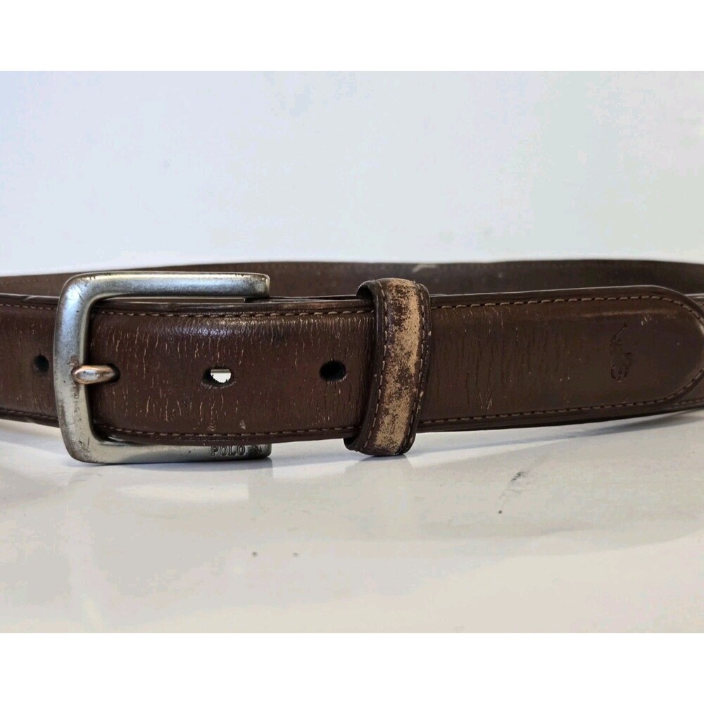 Vintage Polo Ralph Lauren Brown Leather Belt Size 32 Logo Preppy Casual Office